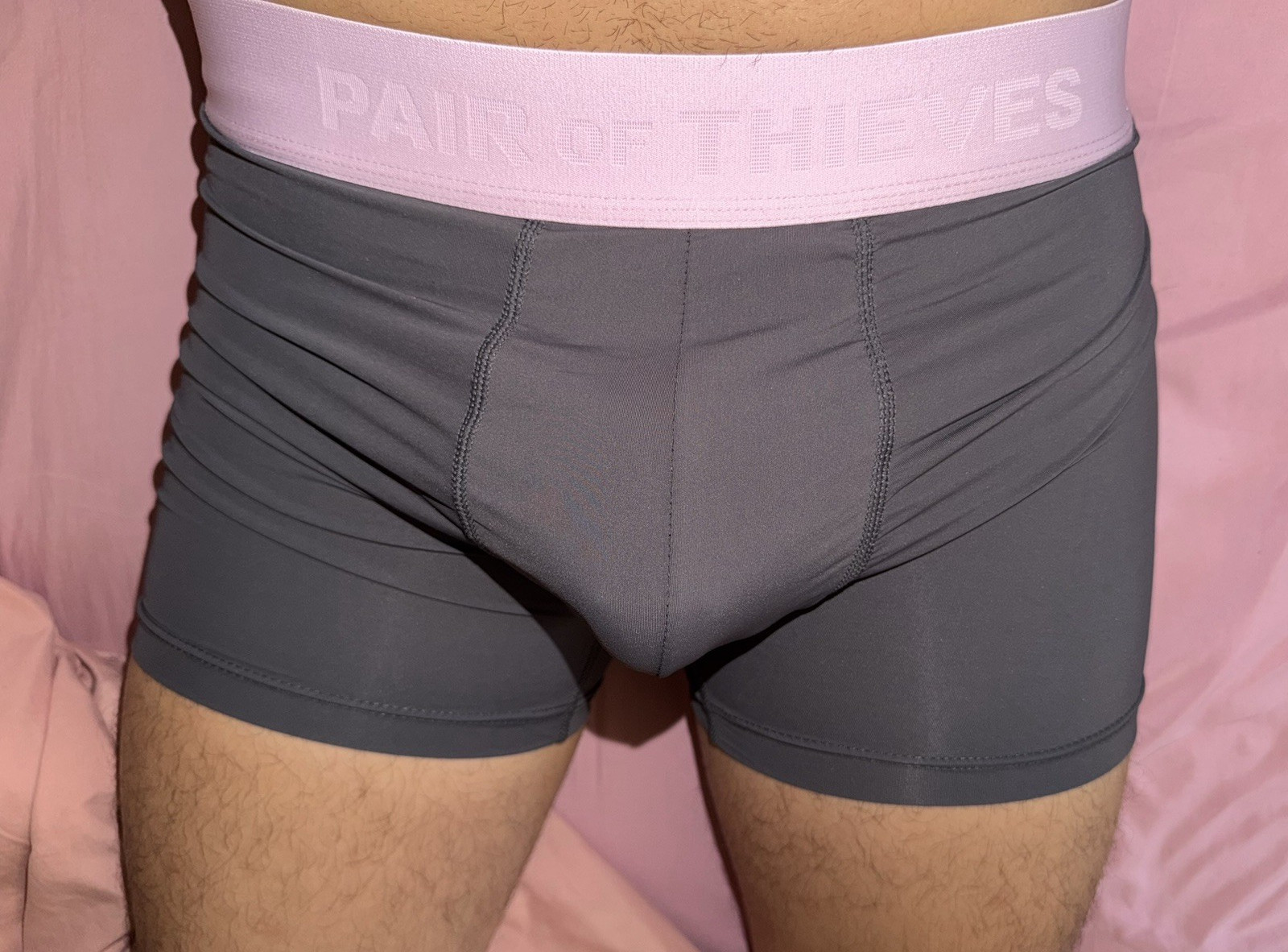 Men’s Boxer Brief Underwear Gray Pink Waistband Solid Pattern Size S Regular