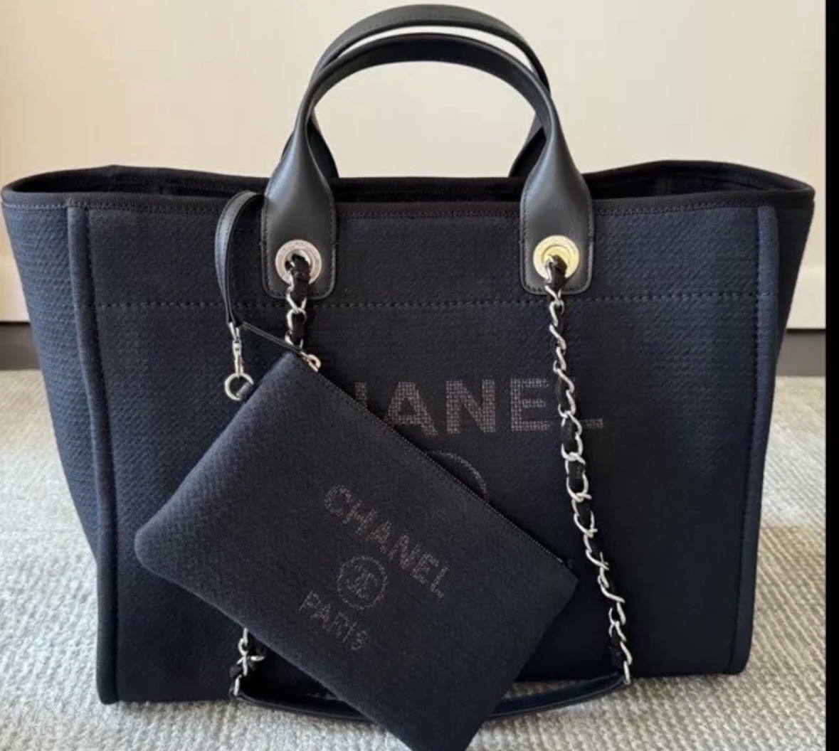 Chanel Deauville Tote Canvas Medium Black