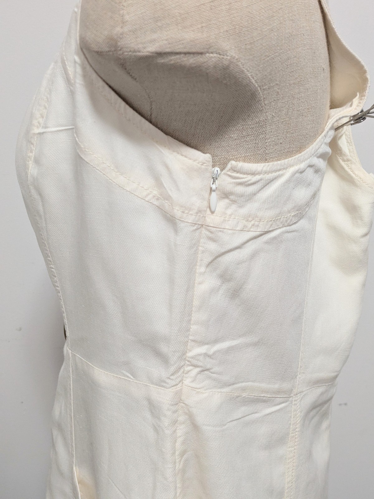 Anthropologie Cream button Front Midi Dress Linen Blend 10 Beachy Cortage Preppy