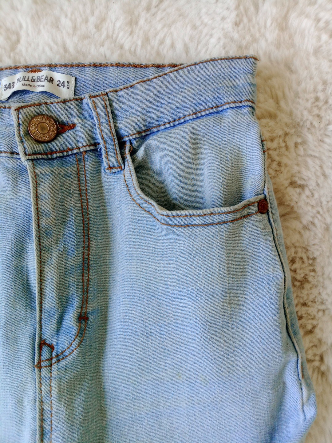 Pull&Bear Light Blue Wash Denim Skinny Jeans Tapered High Rise EU 34 UK Size 8