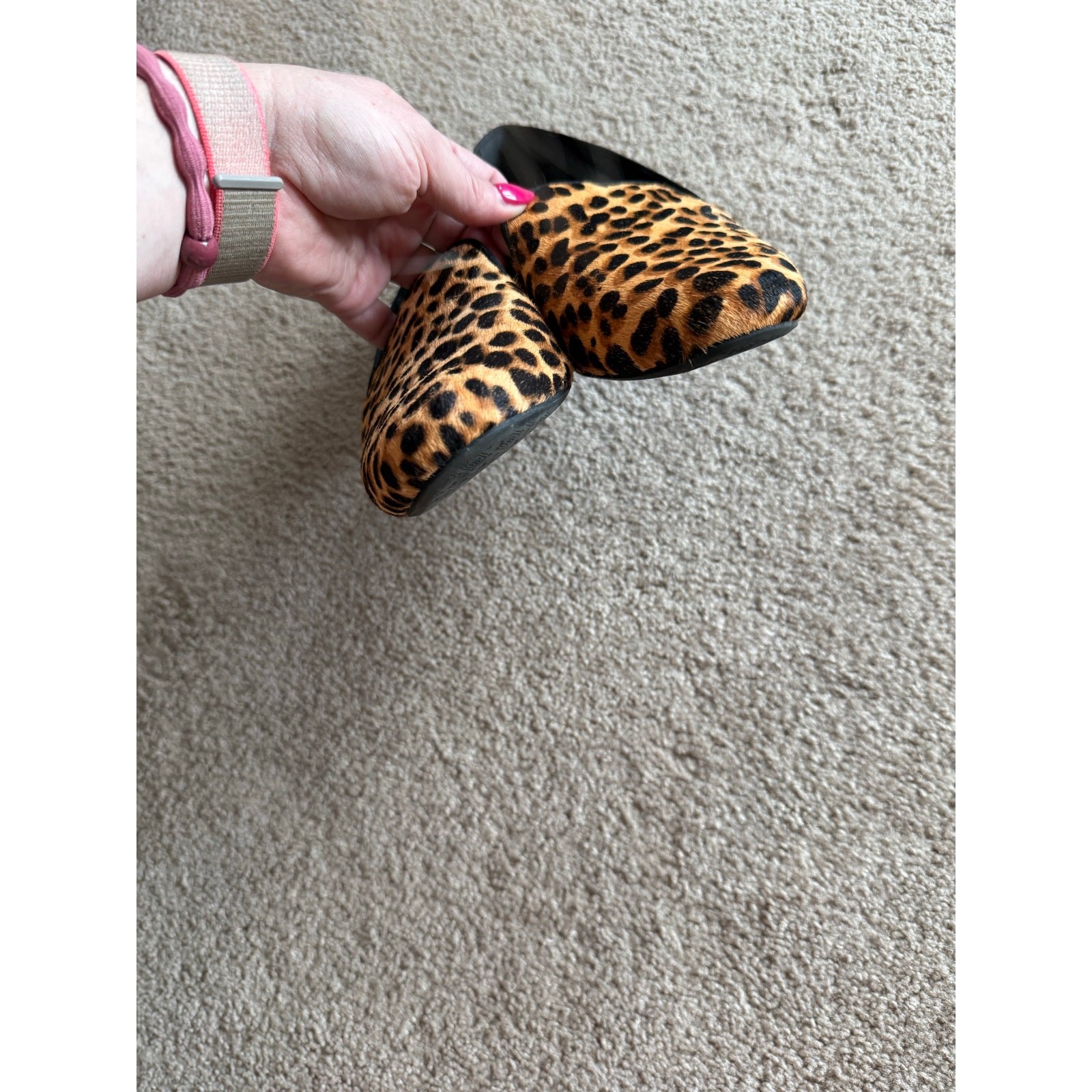 Birdies Starling Leopard Cheetah Print Calf Hair Designer Loafers Flats 8.5