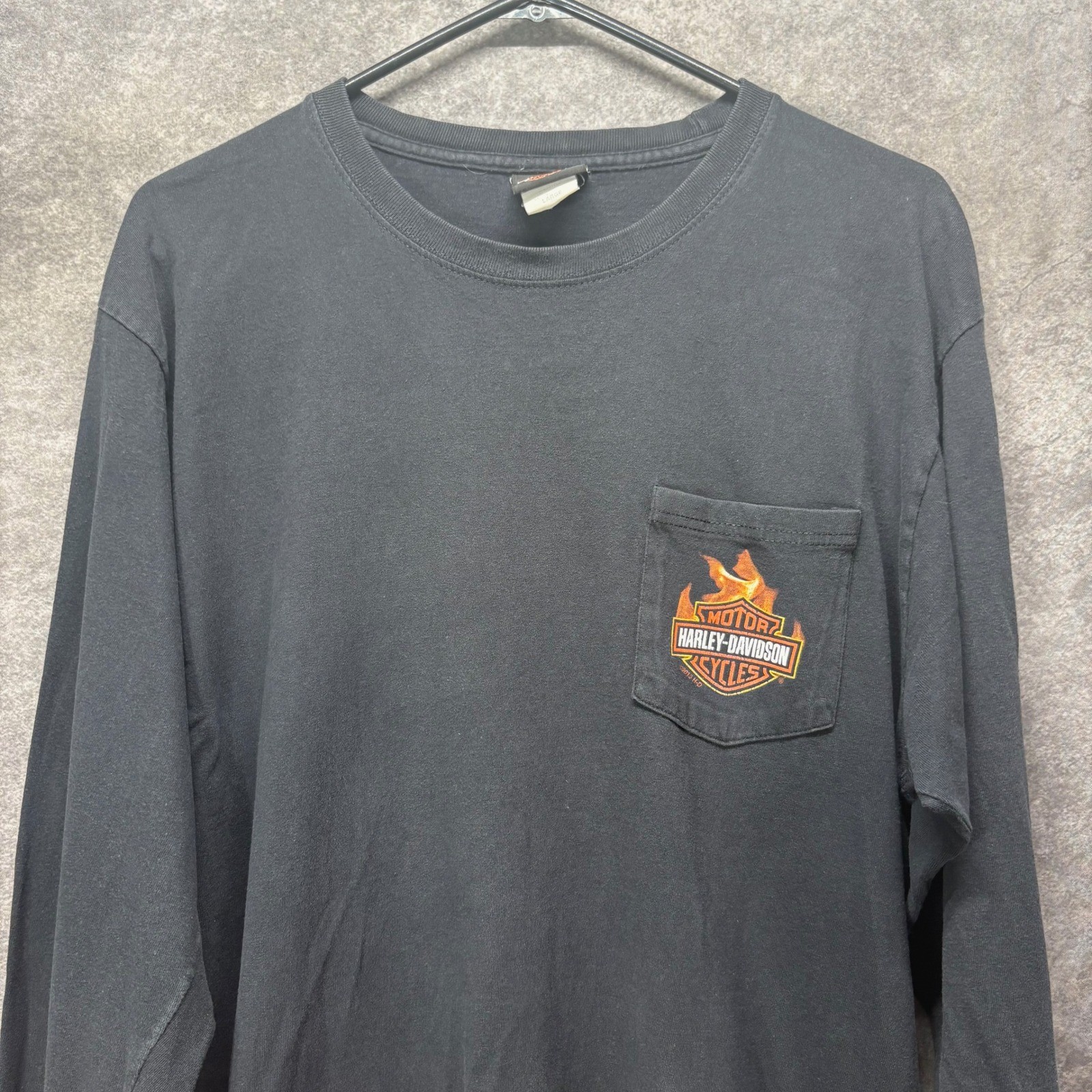 VTG 2005 Harley Davidson Chicago Skyline Flame Long Sleeve Graphic T Shirt Sz L