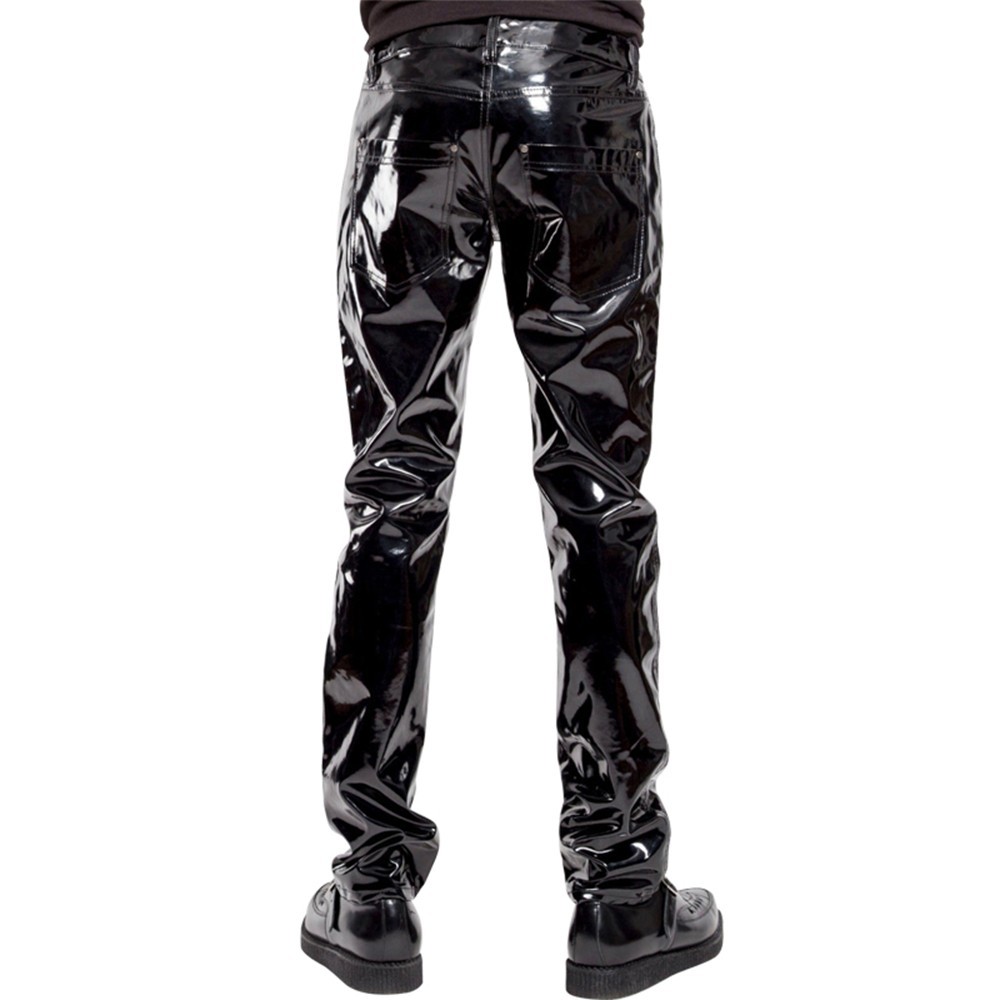 Men Faux Leather PVC Pants Trousers Long Shiny Clubwear Punk Gothic Black Pants