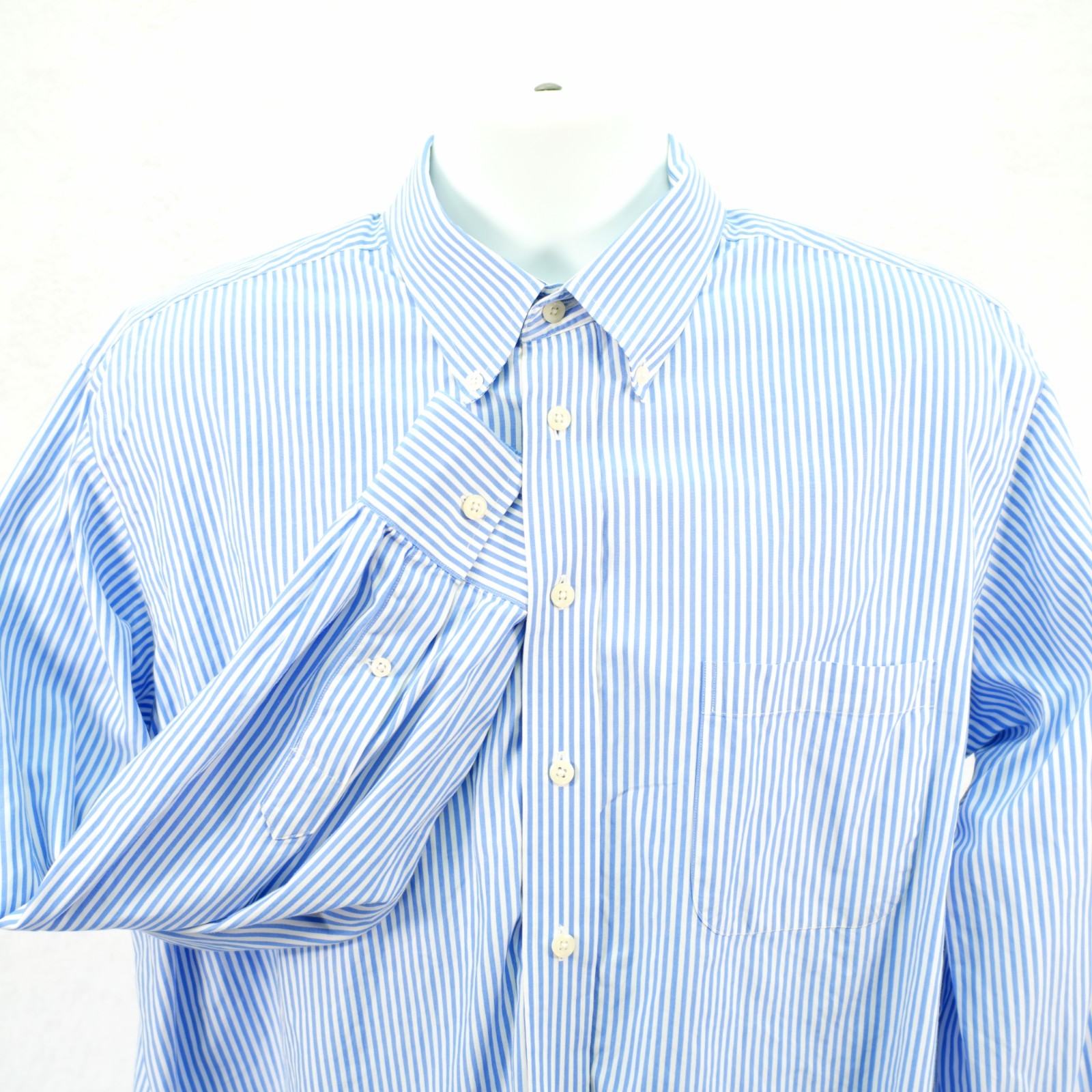 Paul Fredrick Blue White Finest 80’s Ply Cotton Broadcloth Button Down -17.5/36-