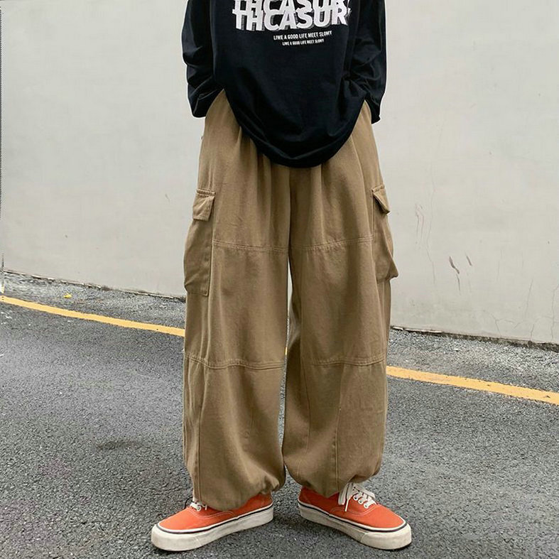 Cargo Pants Men Streetwear Solid Harajuku Loose Straight Trousers Wide-leg Pants