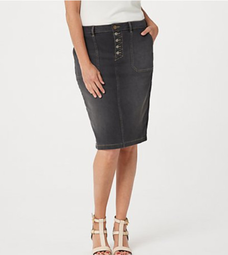 LOGO by Lori Goldstein Denim Skirt with Detailed Stitching Vintage Black Reg 2