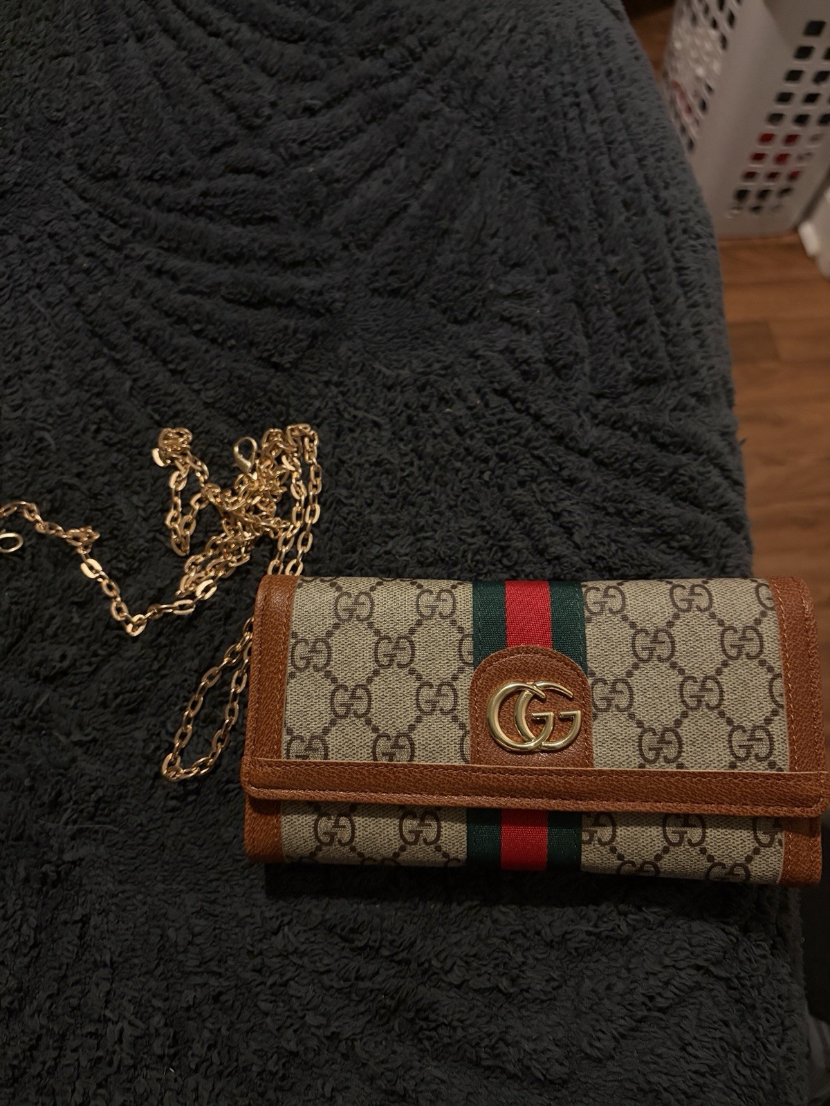 GG Monogram Wallet Crossbody with Gold Chain Used Once Or Twice Excellent Cond