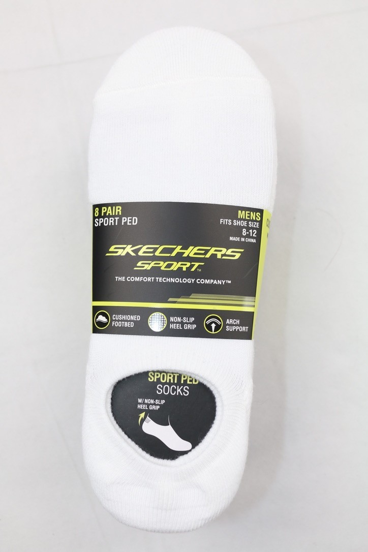 Skechers Men’S Sport Ped Sock, 8-Pair Non-Slip Heel Grip Cushioned Footbed
