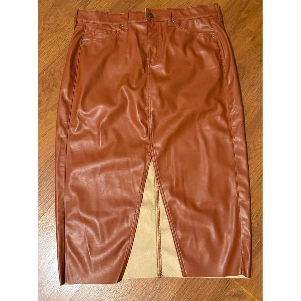 Torrid Faux Leather Midi Skirt Cognac Brown Front Slit Size 14 Womens Plus Size