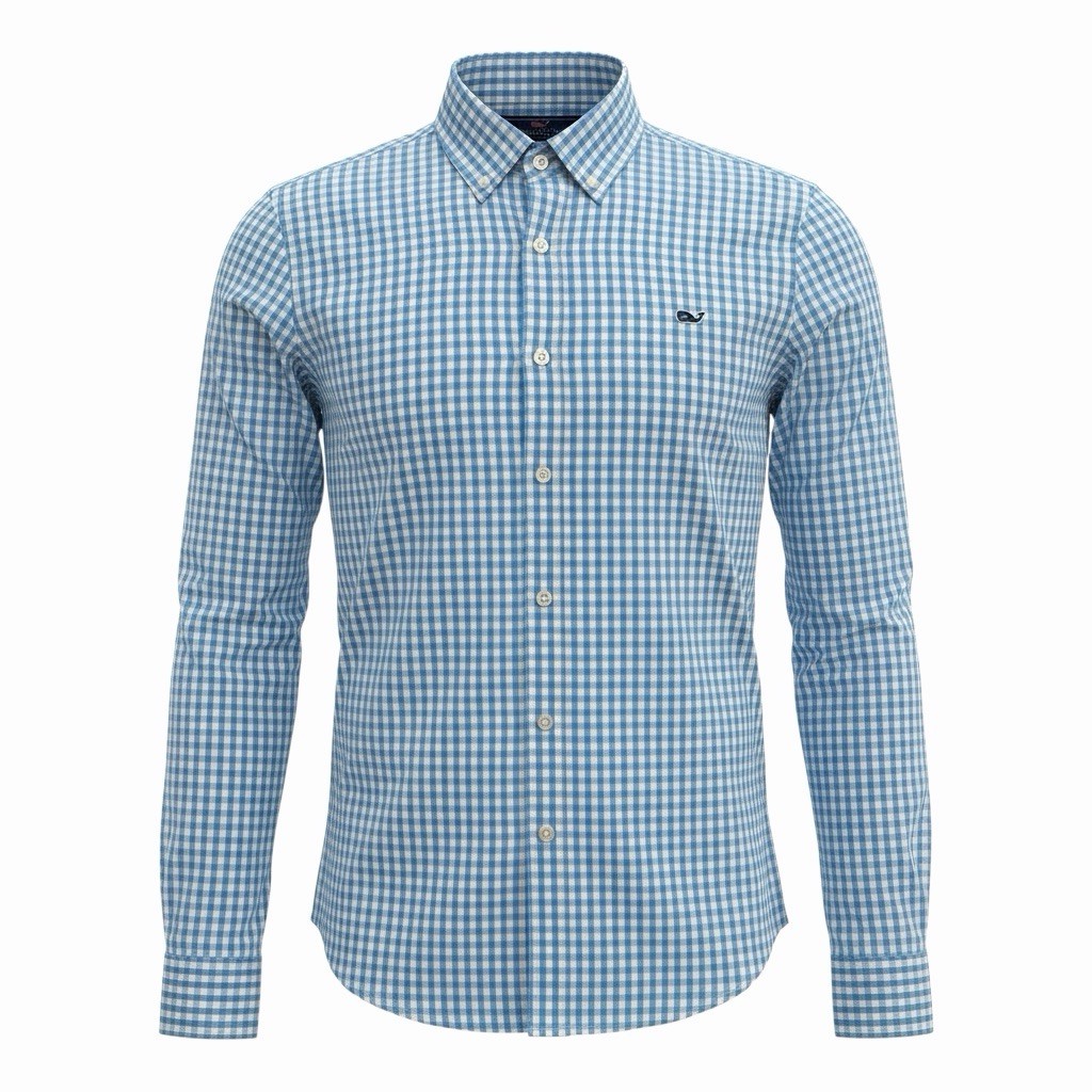 Vineyard Vines Mens M Blue Check Slim Fit Whale Long Sleeve Shirt Nylon/Poly