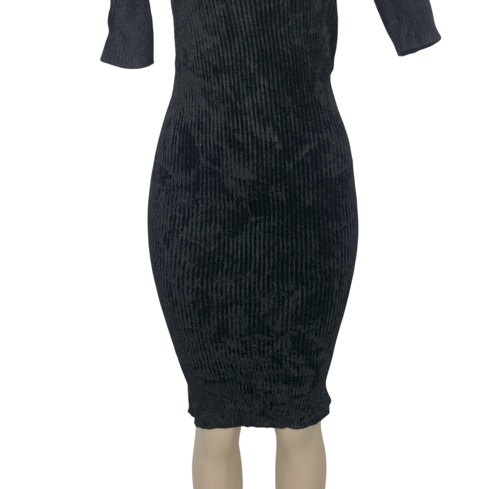 Helmut Lang Italian Yarn Off Shoulder Ribbed Knit Bodycon Midi Dress Size M