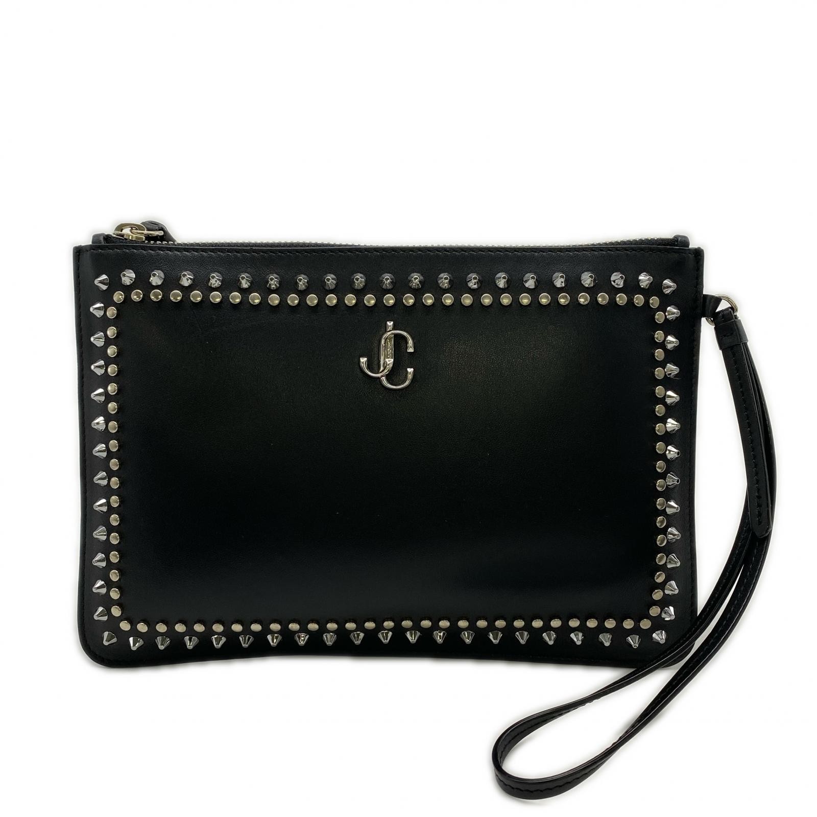 Jimmy Choo 193FARA.LGQ Double Studs Clutch Bag Calf Leather Black