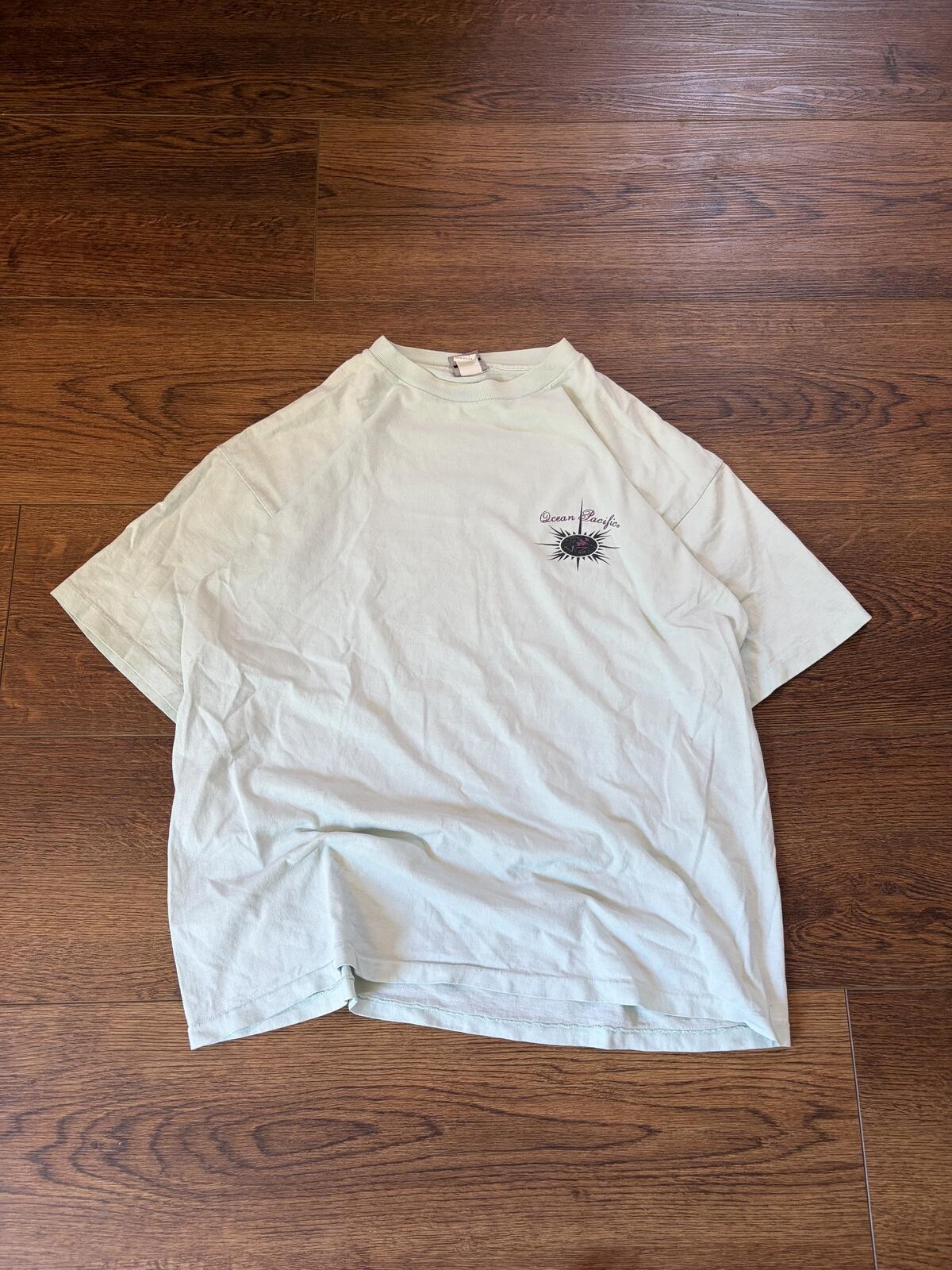 Vintage 90s grail Ocean Pacific OP Pastel Mint Green surfer Logo Tee