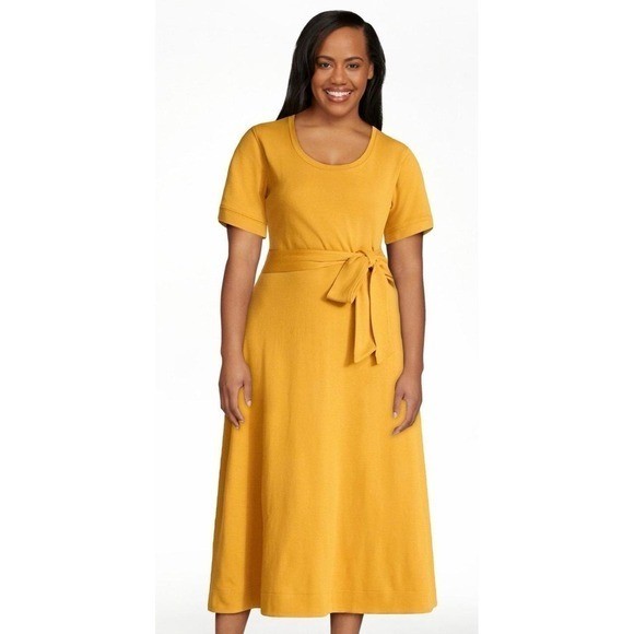 Women’s Cotton Tie Front Midi Dress with Short Sleeves, Size XXL boho preppy