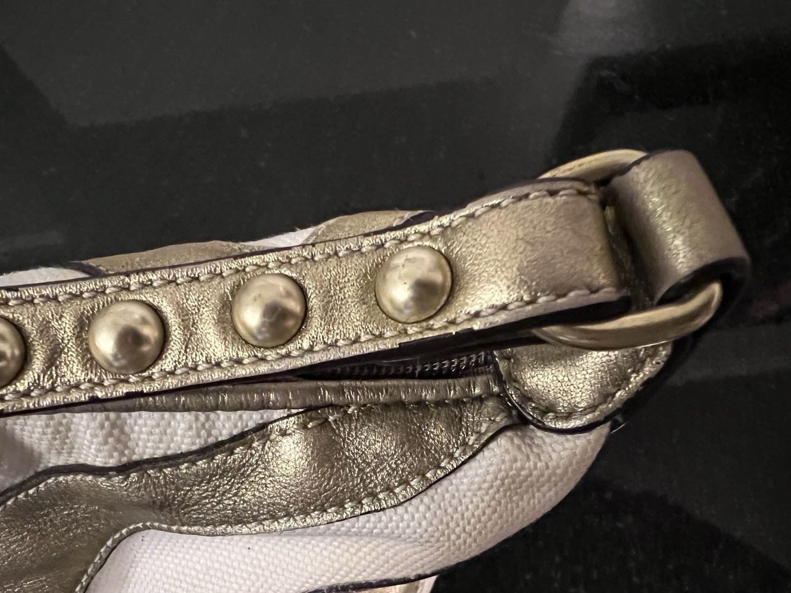 Coach B4 Bronze Zebra Print White Gold Small Handbag Top Handle Pouch # M050-478