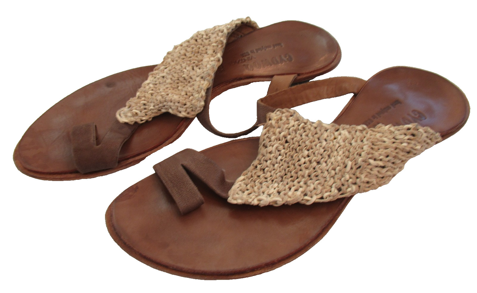 $241 Retail: Handmade CYDWOQ Women’s Leather & Linen Sandals, Size 37 1/2