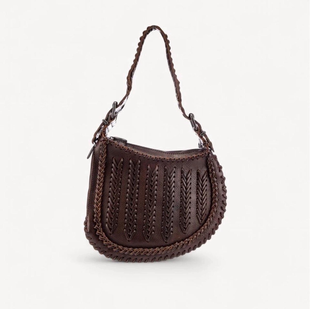 Fendi 2000s Whipstitch Oyster Leather Shoulder Bag