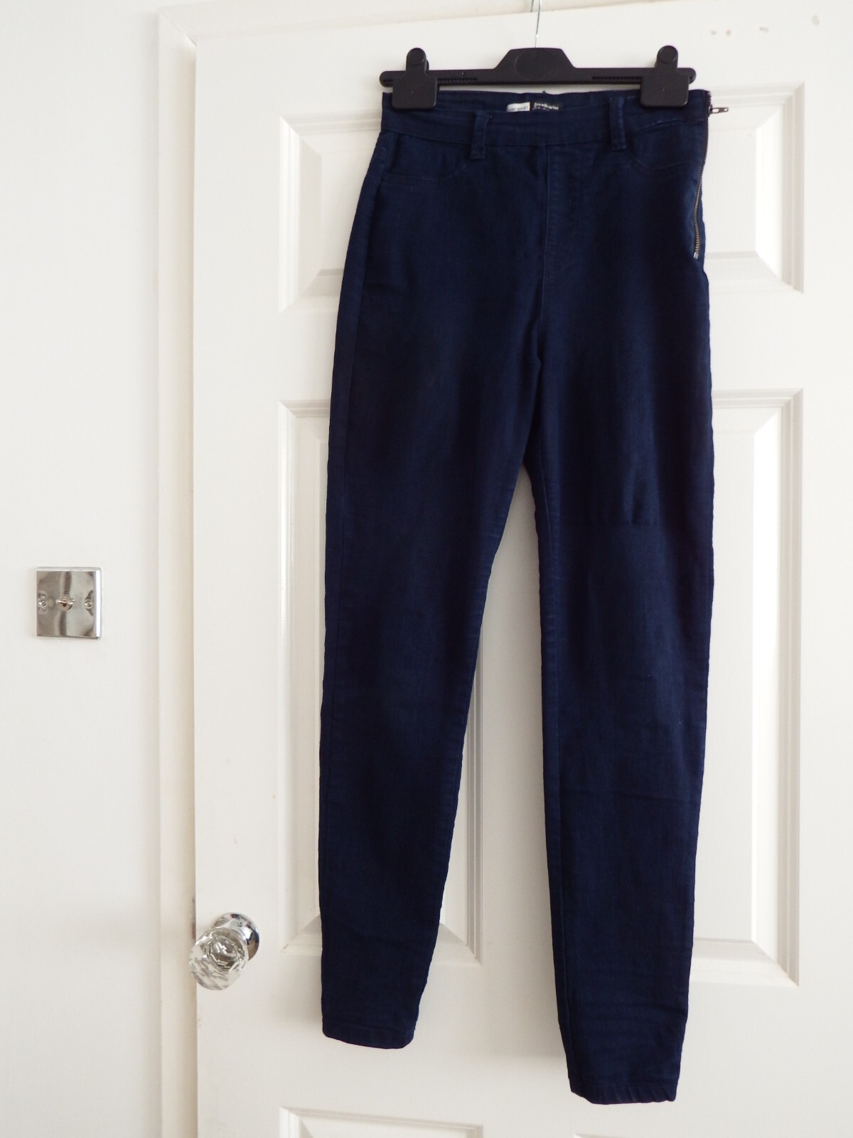 Stradivarius Dark Blue High Waist Stretch Side Zip Denim Jeans Size Eur 36