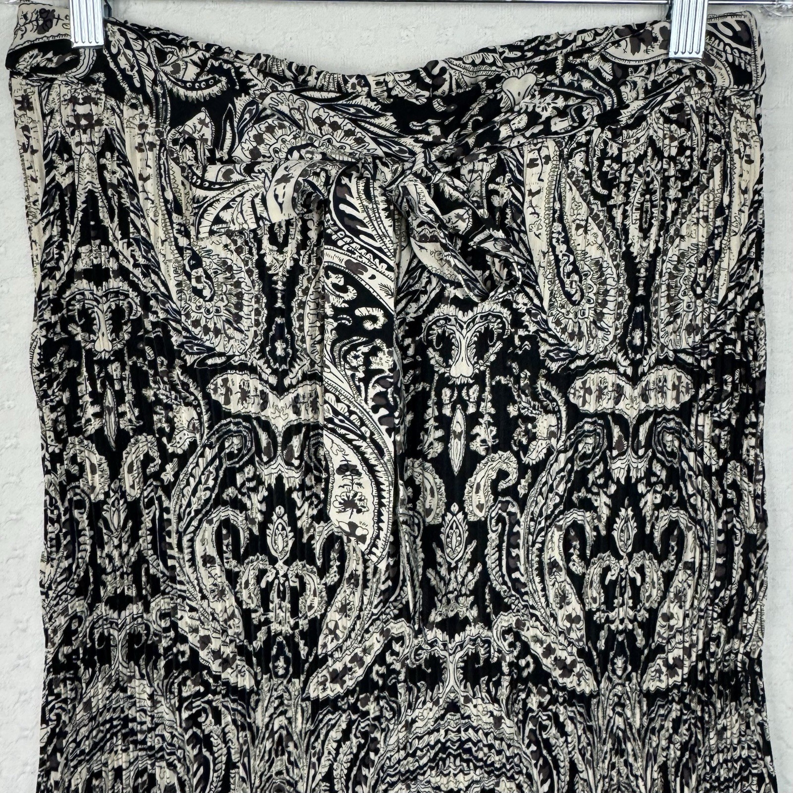 New Hazel Midi High Slit Pleated Skirt Womens Large Paisley Floral Waist Tie