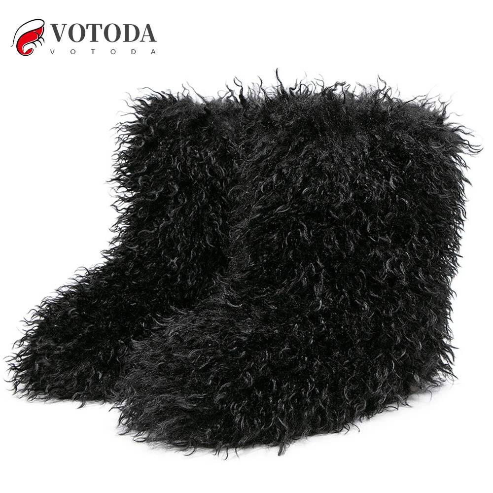 New For Mens Womens Furry Shoes Fur Snow Boots Fluffy Warm Faux Wool Plush Boots