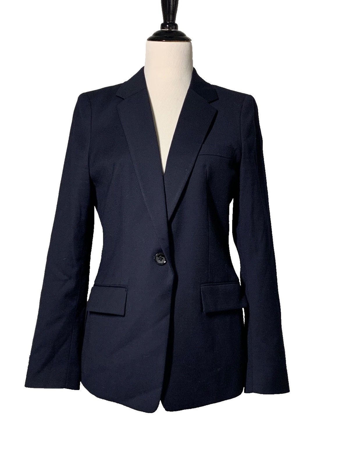 Reiss Evie Womens Wool Blend Single Breasted Blazer US 10 Navy One Button Career