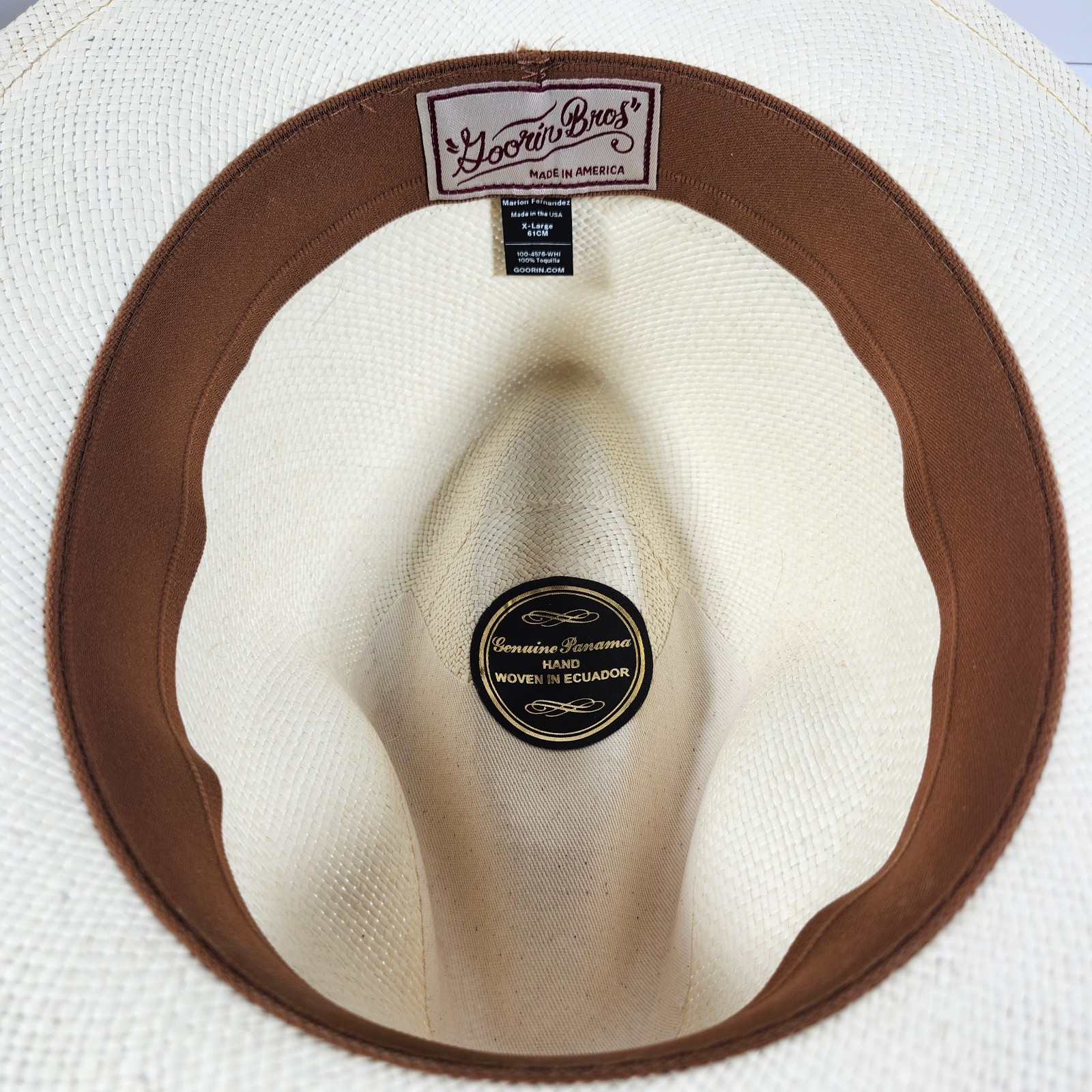 Goorin Bros Fedora Mens Size X-Large Ivory Straw 100% Toquilla Panama Hat NEW