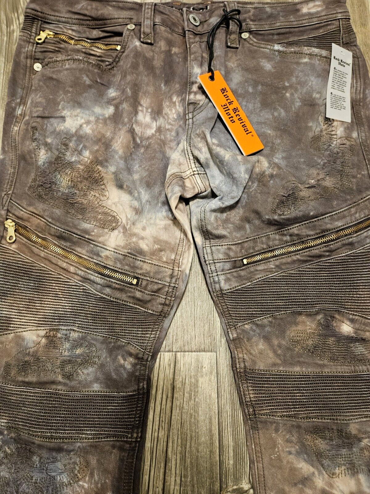 Rock Revival Daviday Moto Acid Wash Tie Dye Jeans Denim Men’s Size 36 x 31 NEW