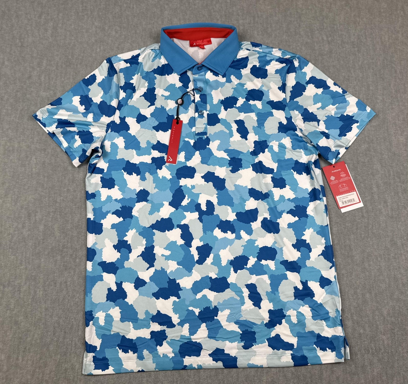 Redvanly Dawson Polo Shirt Mens Medium Malibu Blue PUREpoly Camo Golf Stretch