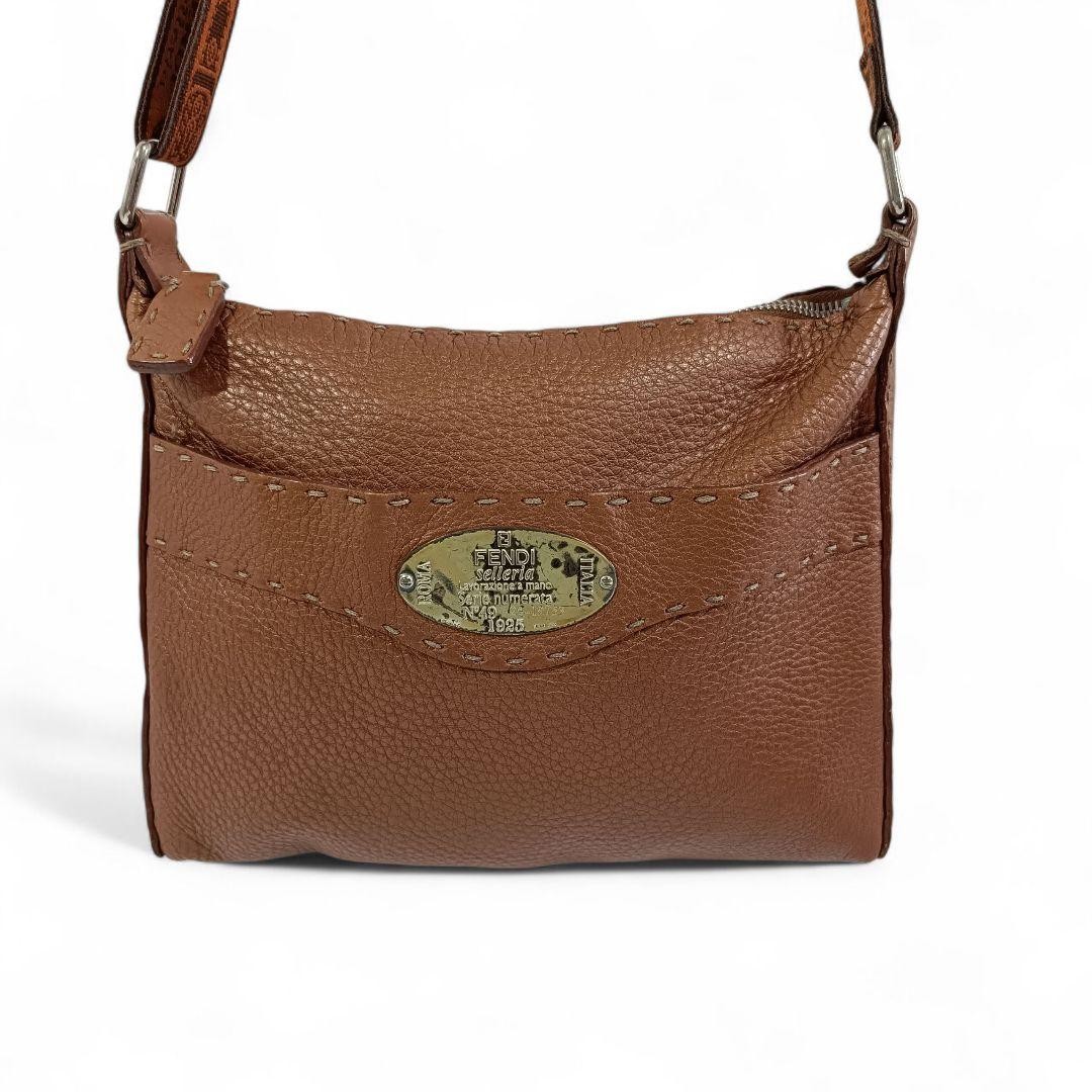 FENDI Shoulder Bag Selleria Camel Leather Size: W9.4 x H7.9 in. Vintage