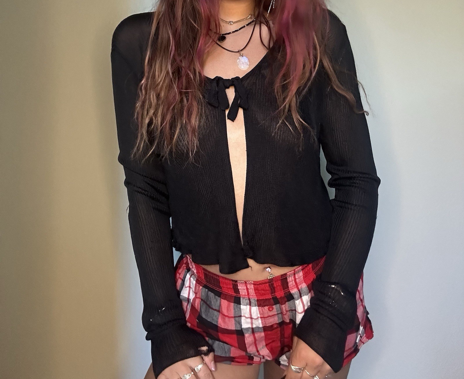 Free People Robbed Sheer Cardigan Tie Front Black Size Small