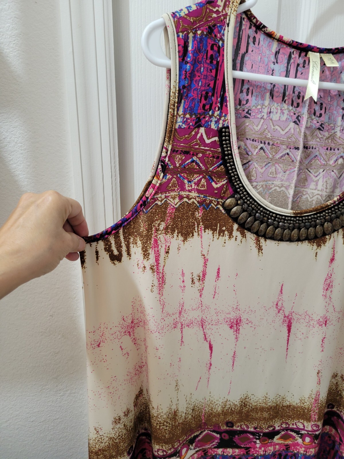 Chenault Sleeveless Blouse Top Beaded Neckline Hi Low Side Hem Womens Size 1X