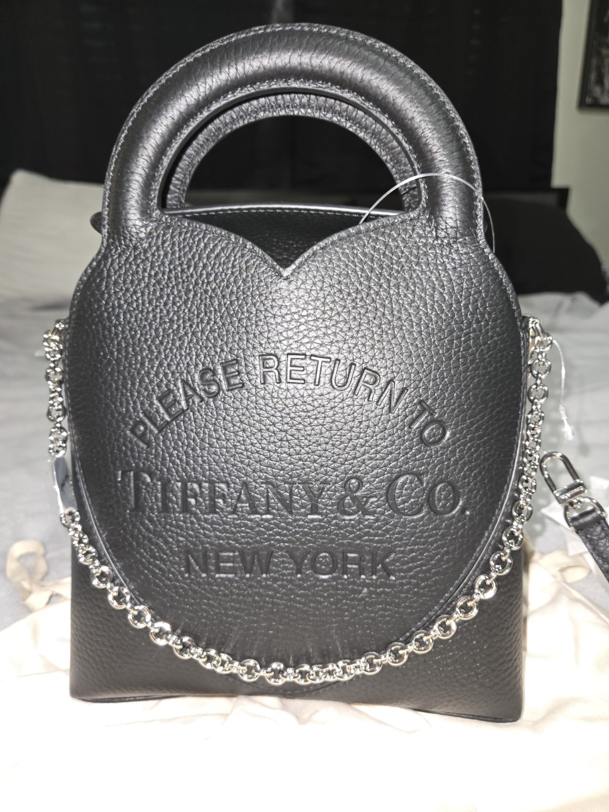 Tiffany & Co. Return to Tiffany Black Mini Heart Bag Chain Strap Silver HW