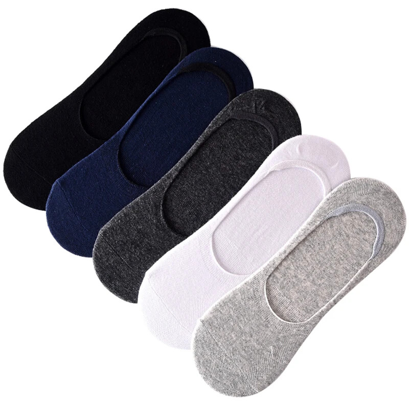 5 Pairs Men Boat Socks Large Summer Non-slip Silicone Invisible No Show Sock