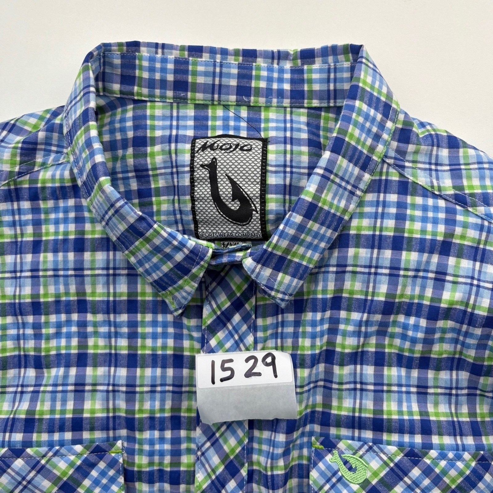 Mojo Fishing Plaid Button Up Shirt Blue Green Long Sleeve Men’s XXL