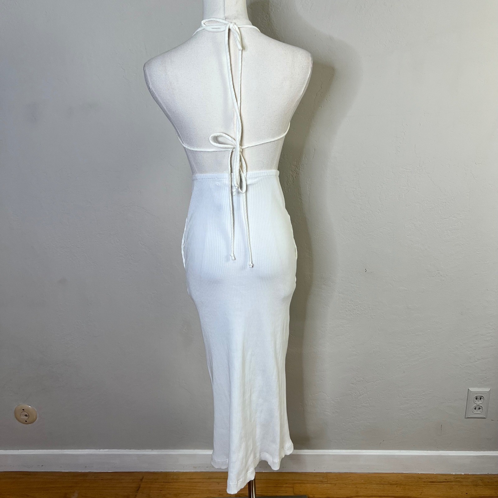 Free People Beach Dress Margaret Midi Size XS Ivory Ribbed Halter Button NEW