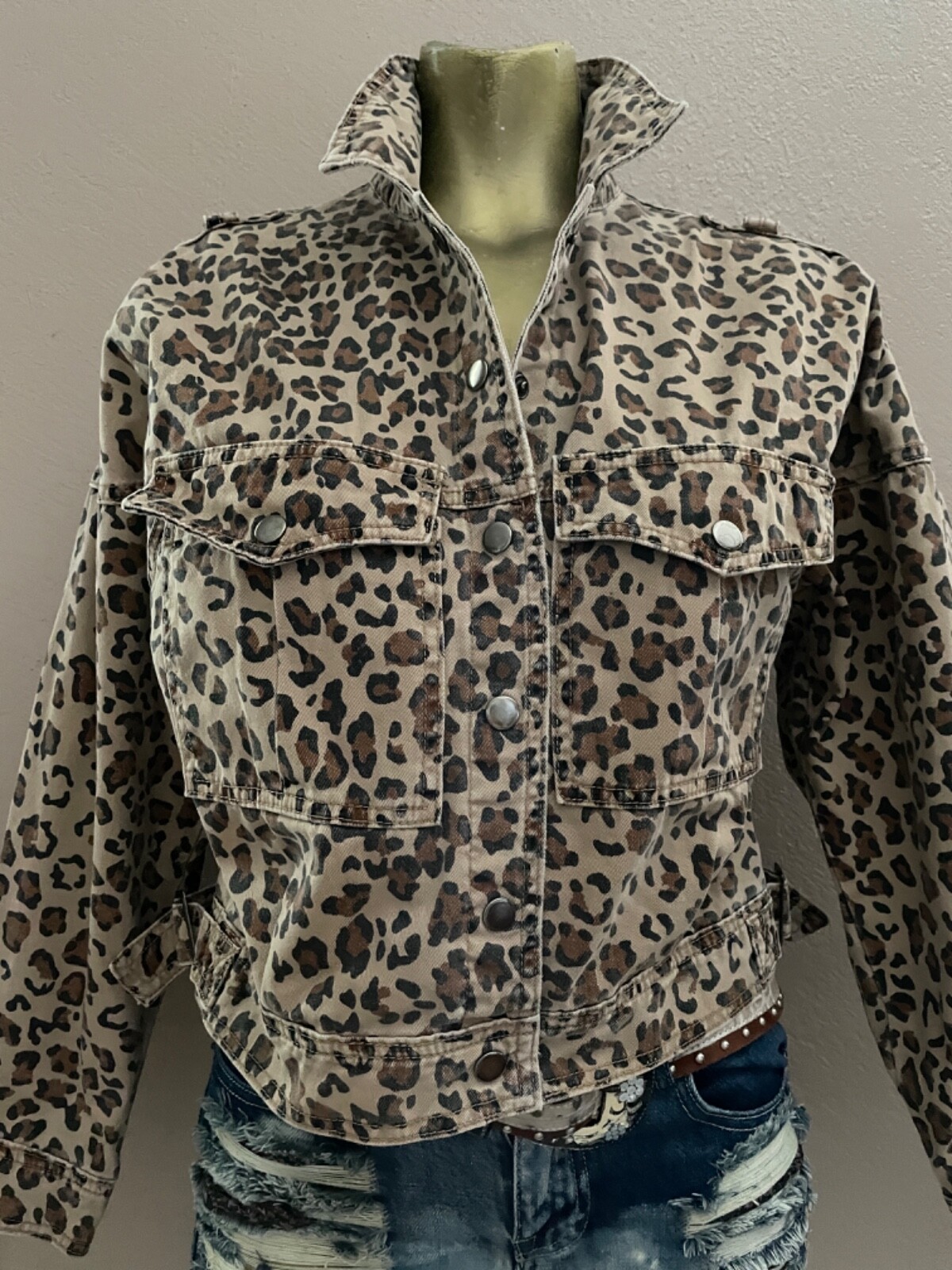 COTTON ON Classic LEOPARD Print JEAN JACKET Size 4