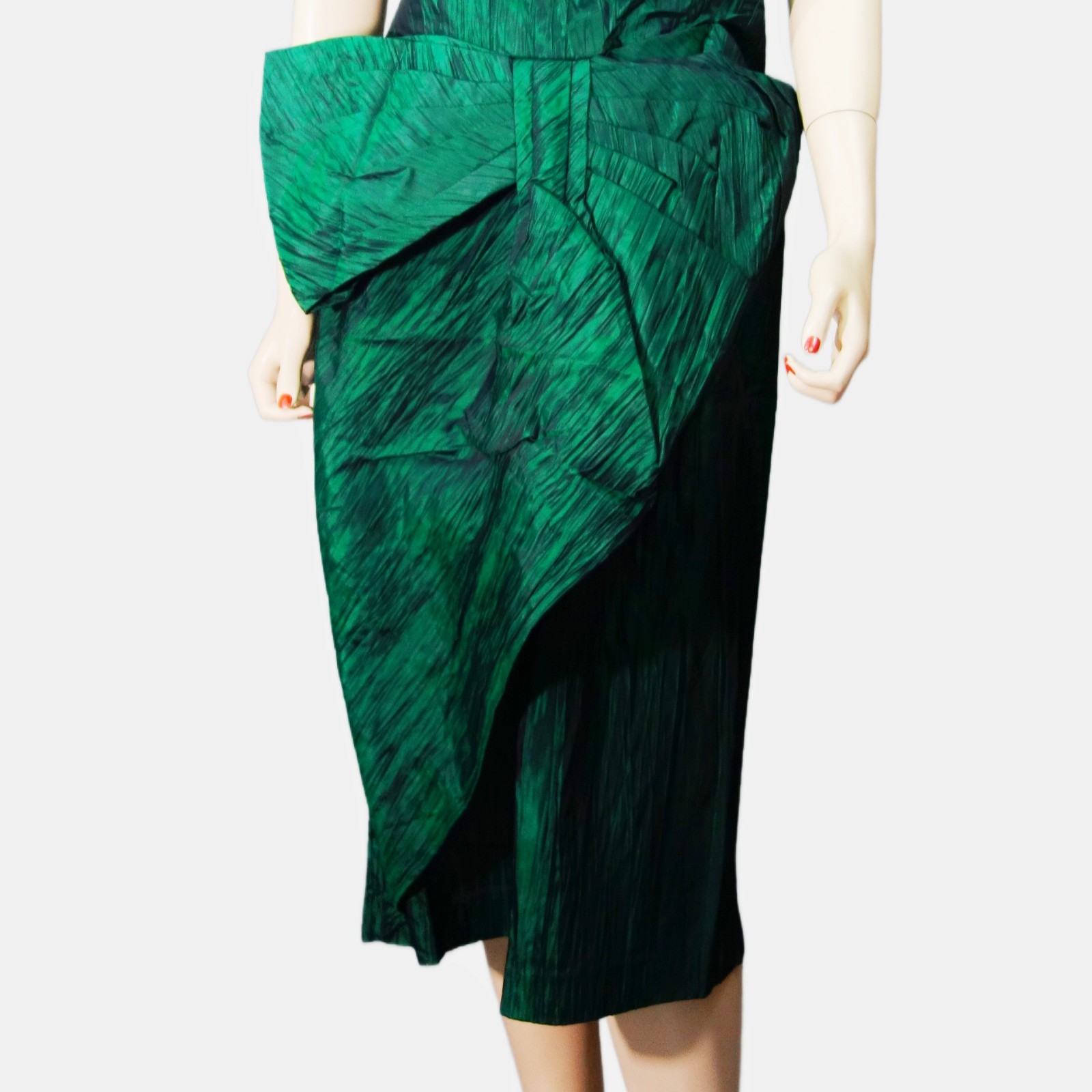 Vintage~LIZZY & JOHNNY~Textured Taffeta Sheath 14 Party Dress Huge Bow Tie Waist