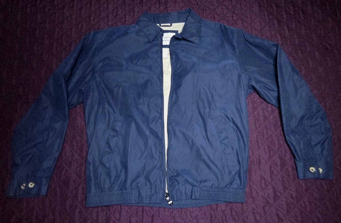 Mens Vintage 90s Covington Navy Blue Peach Skin Swing Top Jacket Size L