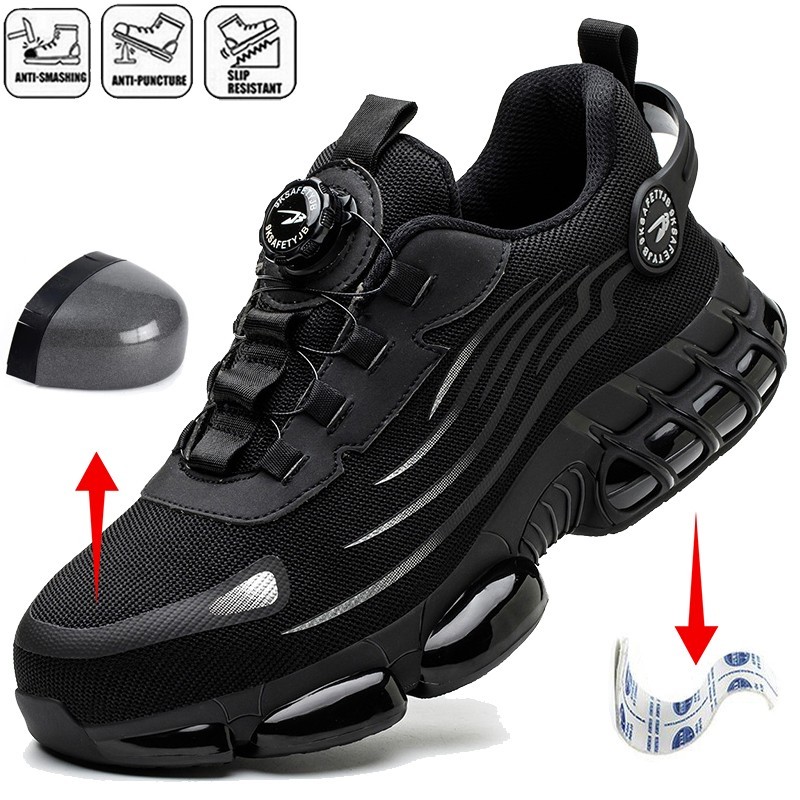 New Men Light Breathable Work Shoes Indestructible Rotary Buckle safety Shoes