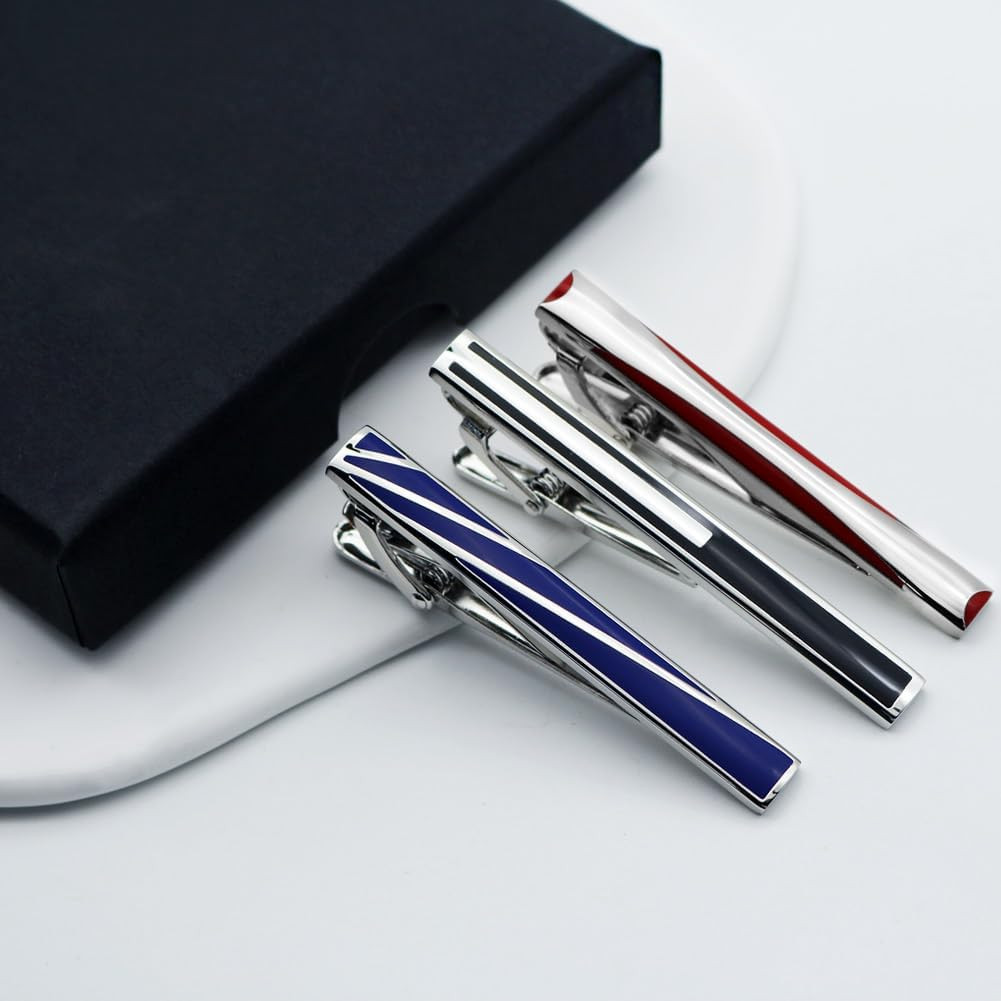 Unique Tie Clip for Men Set White Blue Red Tie Bars,Novelty Tie Clip Vine Patter