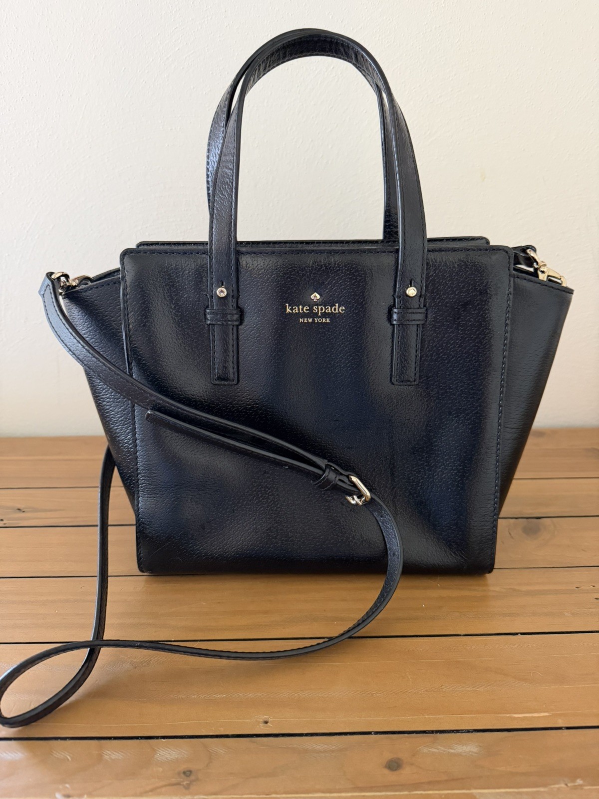 Kate Spade New York Grand Street Hayden Black Leather Satchel Crossbody Bag