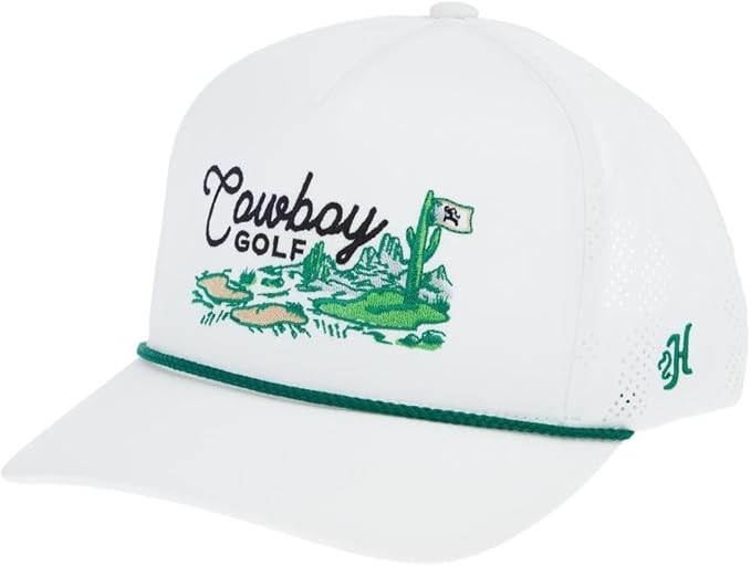 Hooey Mens Cowboy Golf Logo Adjustable Snapback Trucker Cap Hat, White