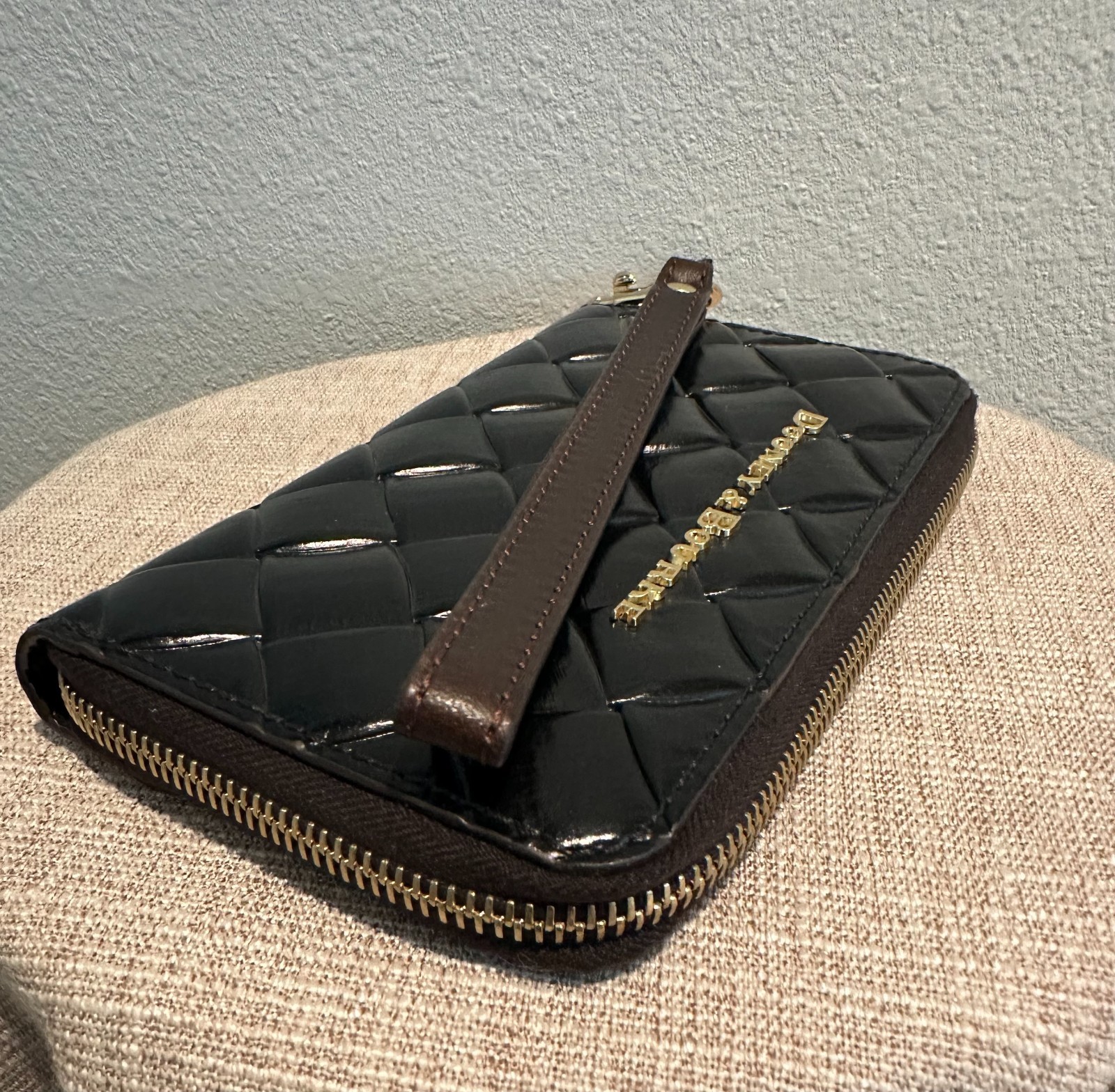 Dooney & Bourke Claremont Black Woven Leather Large Zip Around Wallet Wristlet