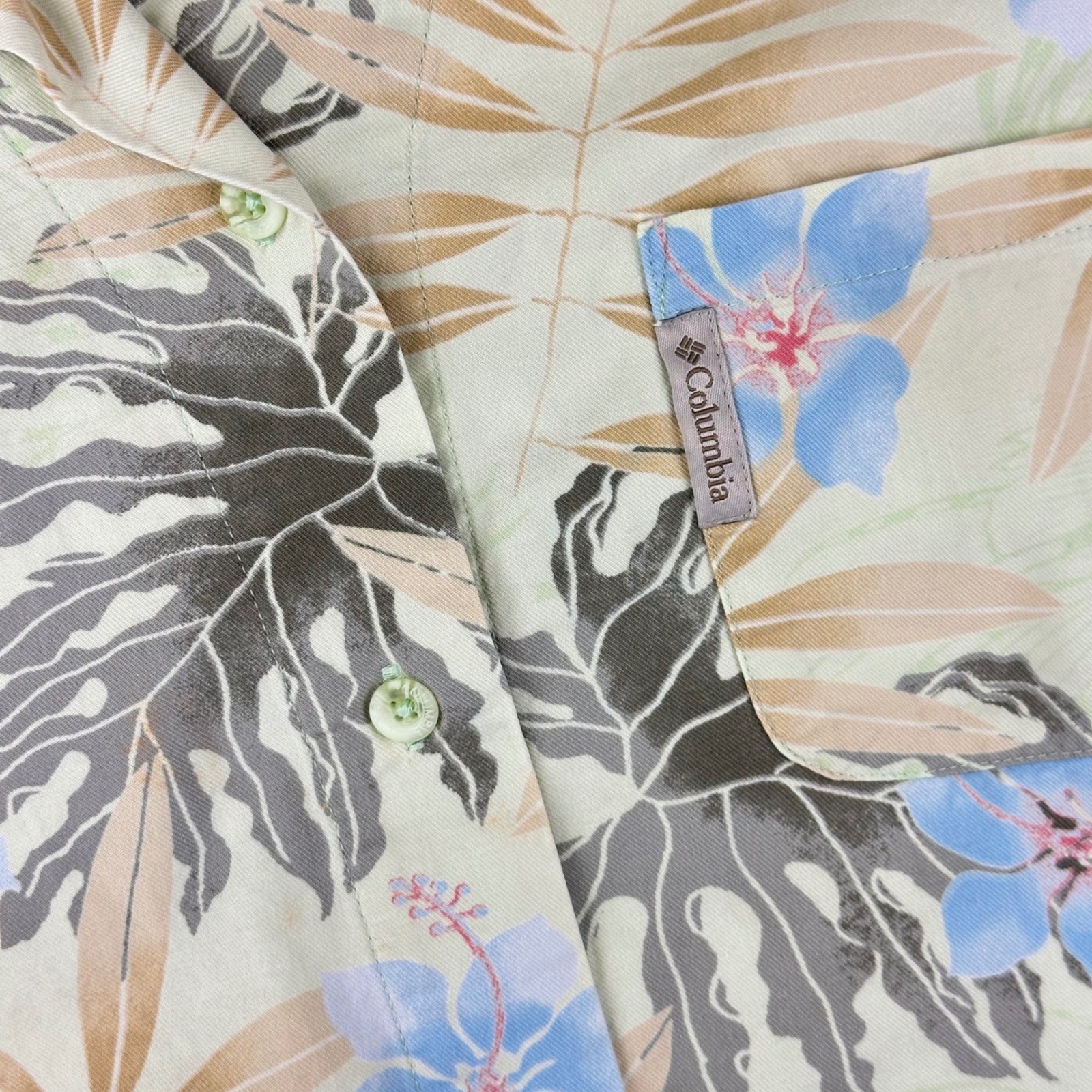 Columbia Button Up Womens River Resort Regular XL Green Floral Tropical Camp