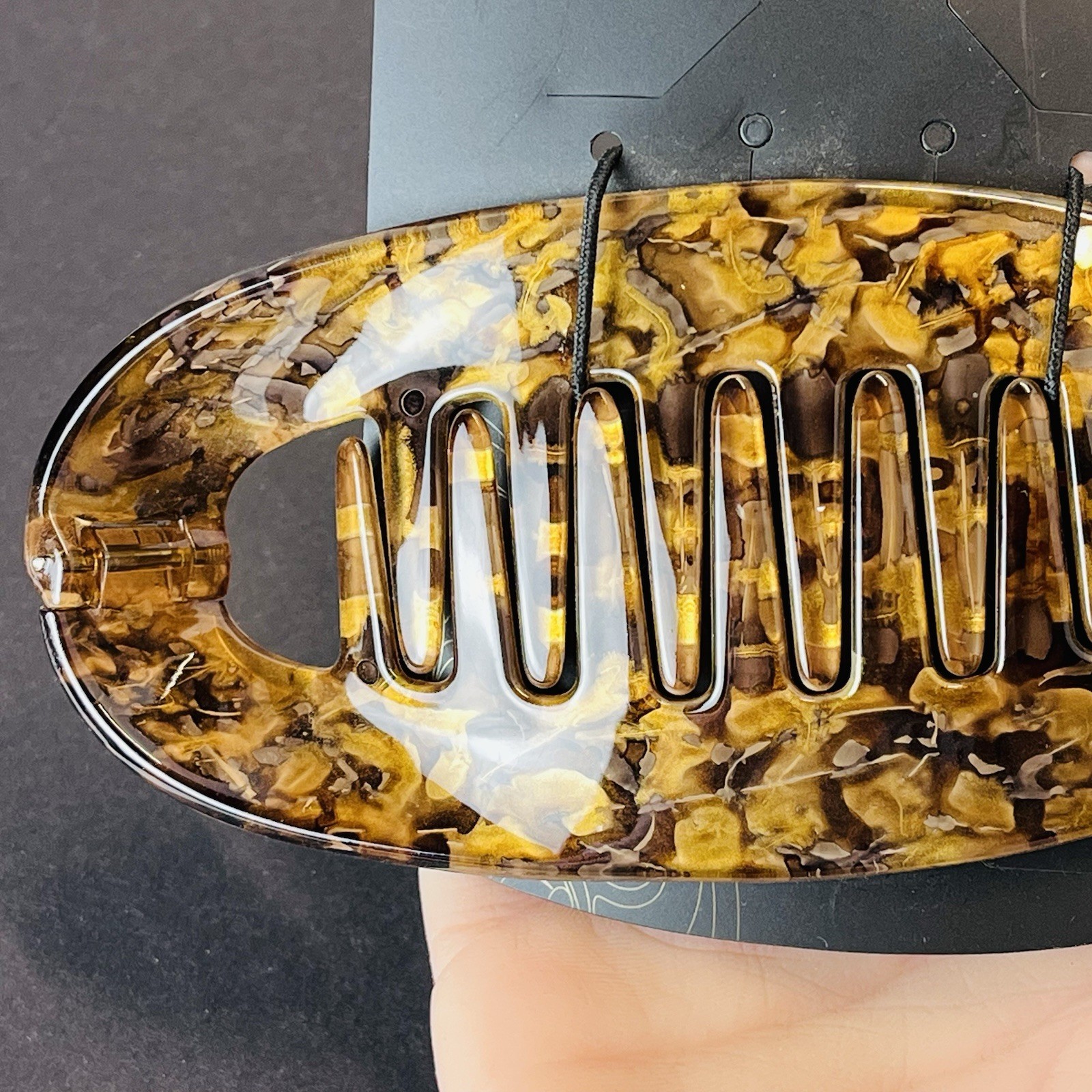 Vtg 1990s KARINA Marbled Lucite Hair Clip Comb – Lg 6.25” – Made In France – NOS