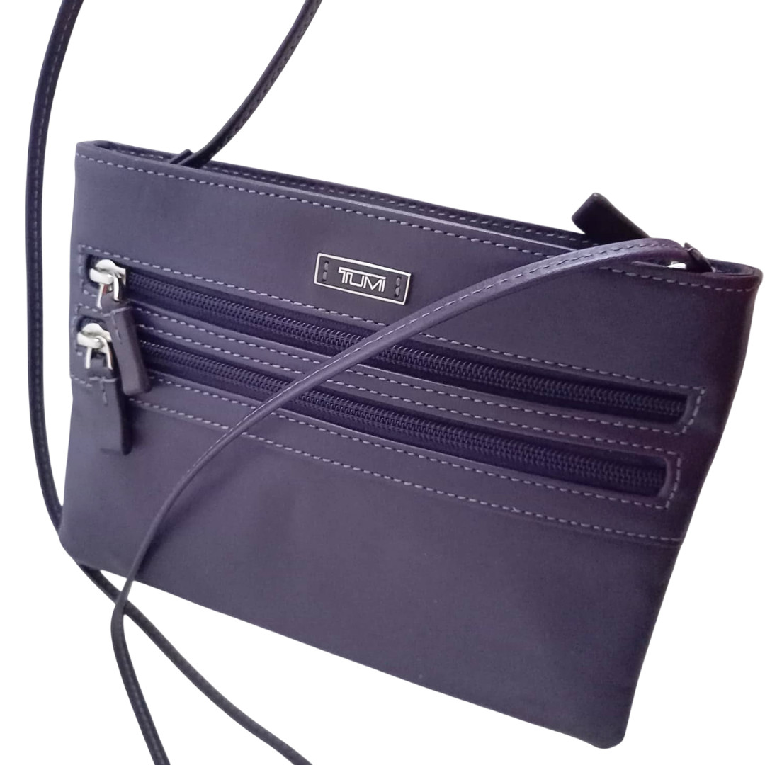 Tumi Purple Multi-Zip Small Crossbody Bag – Lightweight Travel Pouch