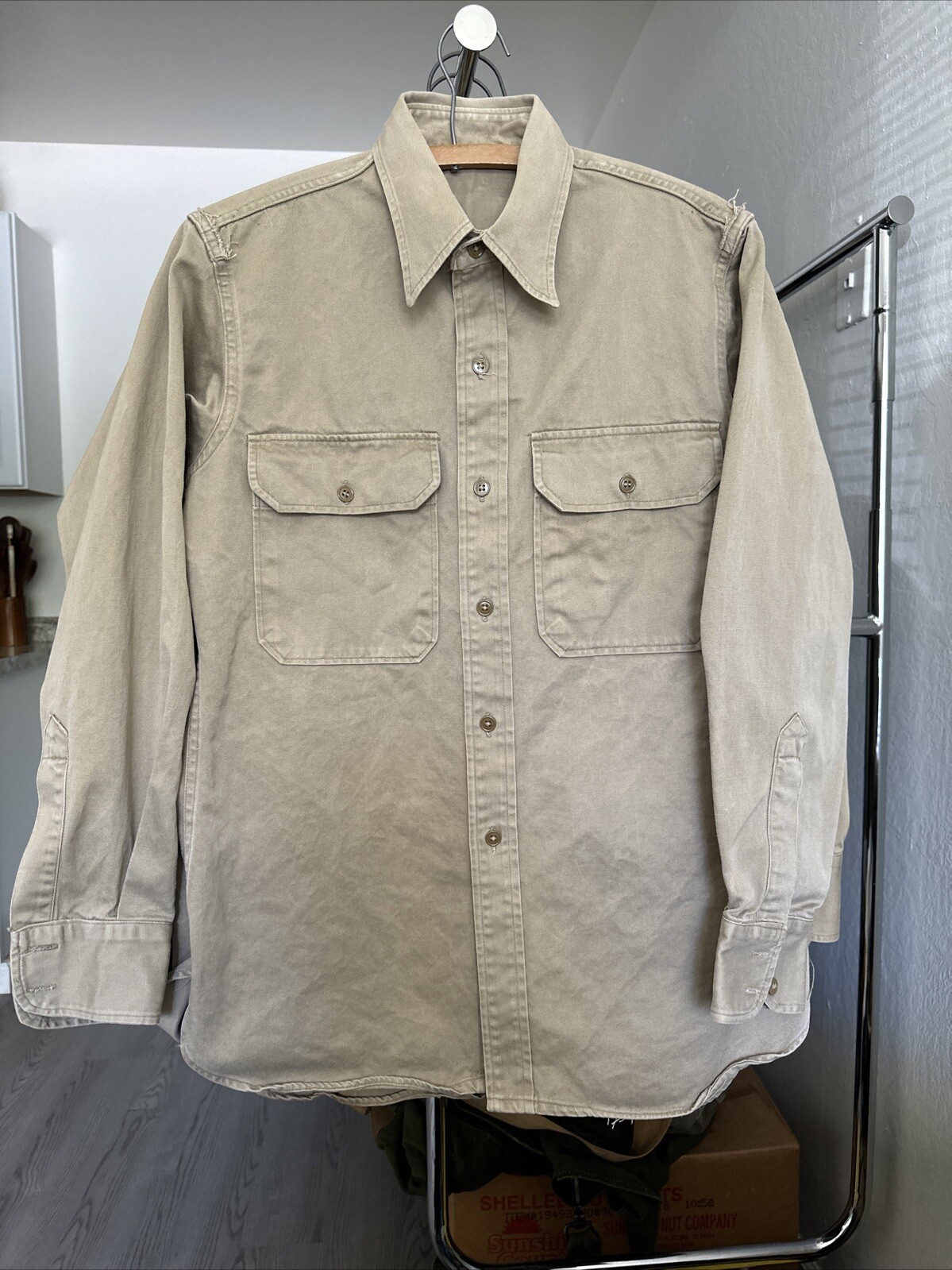 Vintage 1950s Military Men’s Shirt Cotton Heavy Twill Sanforized Size M