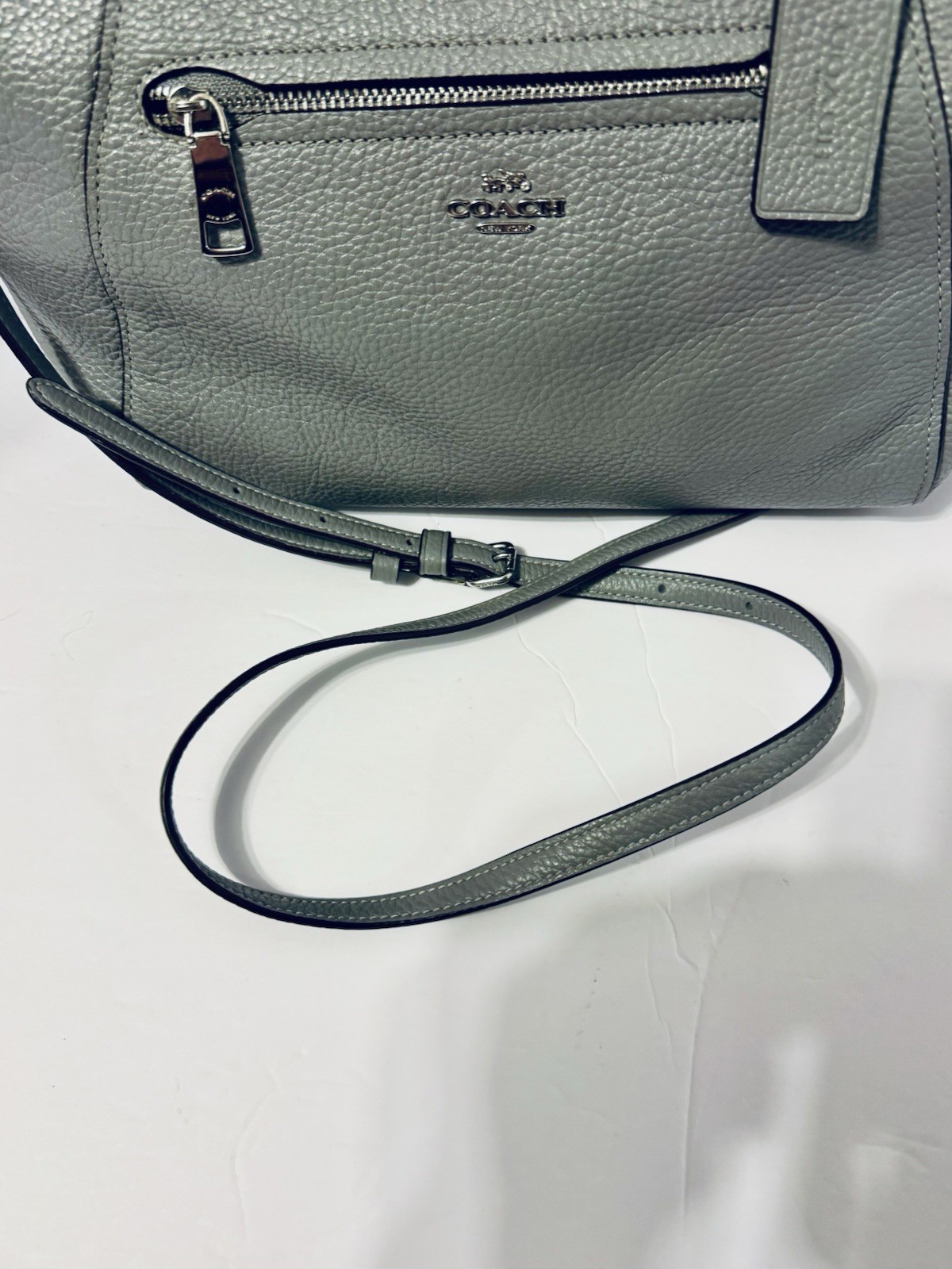 Coach Prairie Handbag Gray Satchel W/22 Inch Strap Pebbled Leather Bag