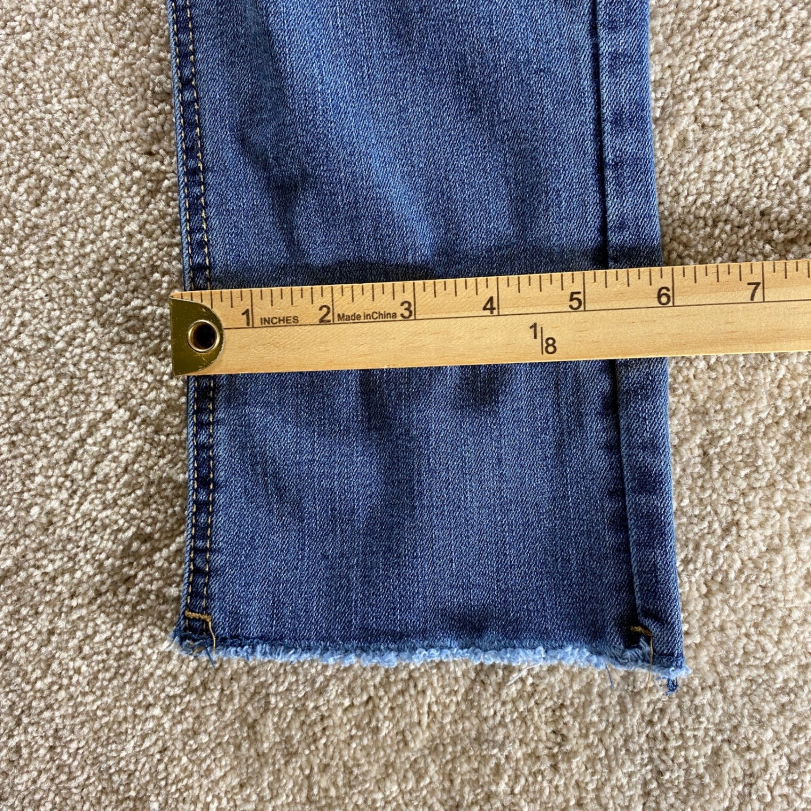 Seven7 Slim Straight Jeans Womens 8 Blue Excellent Distressed High Rise Raw Hem