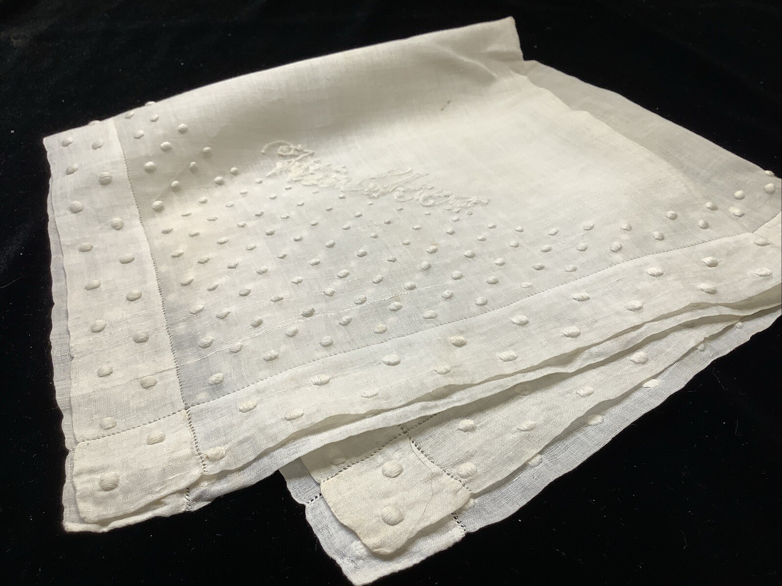 913🌟Vtg Antique c1890s Whitework Monogram “EUNICE Walker” Handmad Wedding Hanky